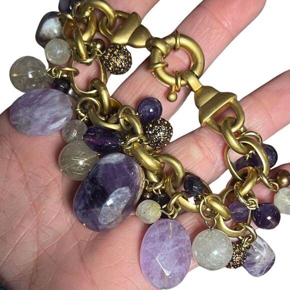 Carolee Lux Chunky Dangle Amethyst Brushed Gold Tone Bracelet - Picture 3 of 9